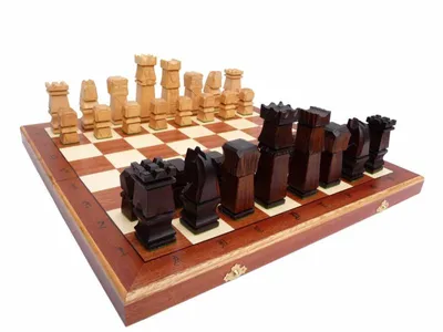 Produktbild von Schach Schachspiel SET Schachbrett 50 x 50 cm HANDGESCHNITZT NEU Holz braun
