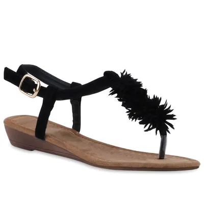 Produktbild von Mytrendshoe Modische Damen Fransen Sandalen Zehentrenner Keilabsatz Komfort 811509, Farbe: Schwarz, Größe: 38