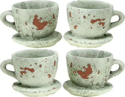 Produktbild von Pflanztopf Übertopf Tasse Ton Vintage Ø8cm H6,5cm Set 4St