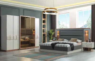 Produktbild von Komplett Schlafzimmer Luxus Set Bett 2x Nachttische Modern Möbel 4tlg