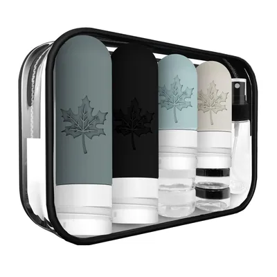 Produktbild von 17 Stück Reiseflaschen Zum Befüllen,90 ml und 60 ml Silikon Reiseflaschen Set für Shampoo, Spülung, Lotion, Schwarz