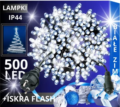 Zdjęcie produktu dla Lampki Choinkowe 500 Led Zewnętrzne - Zimna Biel Stałe I Błyskowe Ip44