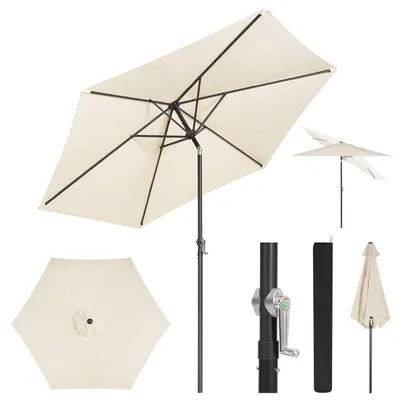 Produktbild von Neigbarer Sonnenschirm mit Handkurbel 45 Grad | Beige | 240x240x226 cm