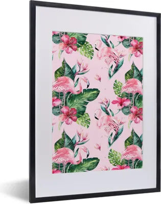 Produktbild von MuchoWow® MuchoWow® Gerahmtes Poster Blumen - Flamingo - Pflanzen 30x40 cm - Poster mit zchwarzem Bilderrahmen - Wandposter Schlafzimmer