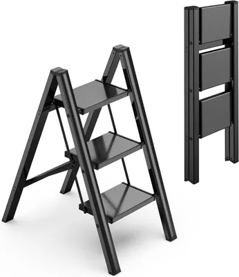 Produktbild von 3-stufige Klappleiter, Aluminium, max. 150 kg, breite Antirutschstufen, für den Heimgebrauch