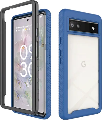 Produktbild von Google Pixel 6A Hülle, Hybrid Transparente Rückseite Robust TPU Bumper Rutschfest Stoßfest Ganzkörper Schutzhülle für Google Pixel 6A Dunkelblau