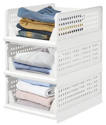 Produktbild von Kleideraufbewahrung - Stapelbare Aufbewahrungsbox aus ABS-Kunststoff - Herausziehbare Schublade - Für Schrank Küche Bad Schlafzimmer - Weiß