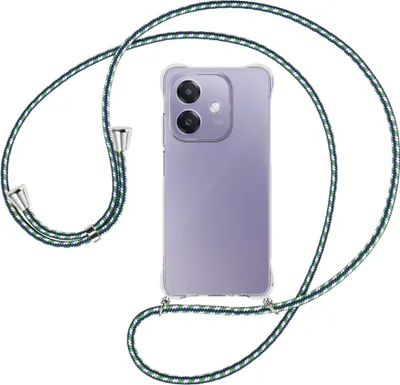 Produktbild von Handykette Backcover-Schutzhülle mit Band (Metall silberfarben) für OPPO A3X 5G - grün/blau/weiß
