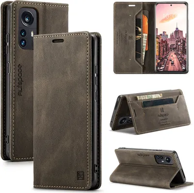 Produktbild von Xiaomi 12 Pro Brieftasche Hülle, Retro Kunstledertasche Stand Schutzhülle für Xiaomi 12 Pro Kupfer