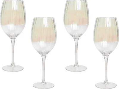 Produktbild von BELIANI Rotweingläser 4er Set Transparent Schimmernd Geriffelt 530 ml 53 cl Fassungsvermögen Mundgeblasen Glaswaren Gläser