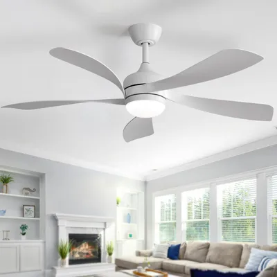 Produktbild von Sofucor 132 cm moderner Deckenventilator, DC-Motor, mit Beleuchtung und Fernbedienung, Weiß Flügel, Weiß
