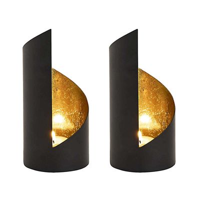 SVJ Home Decorations Teelichthalter Gould - 8x8x18 cm - Metall - Schwarz/Gold  - 2er Set