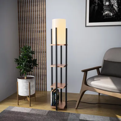Produktbild von Opviq, Shelf Lamp - 8113, Stehlampen, Schwarz, Metall, 25 x 25 x 130 cm