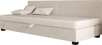 Produktbild von AURA SOFA Boxspringbett  DYLAN BIZ 80x195 Komplett-Set mit Bonell Matratze, Polsterbett mit Bettkästen - Hellbeige, MONOLITH 02