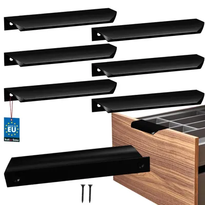 Image de KOTARBAU® Lot de 6 poignées de meubles, poignées d'armoire 148 mm, noir mat ZnAl, poignées à visser par l'arrière, poignées de chant, poignées de tiroir, cuisine moderne