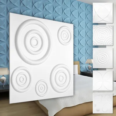 Produktbild von HEXIM 3D Wandpaneele, PVC Kunststoff weiß - Kreis Design Paneele 50x50cm Wandverkleidung (2QM HD079) 8 Stück Deckenpaneel Paneel Akustikpaneele