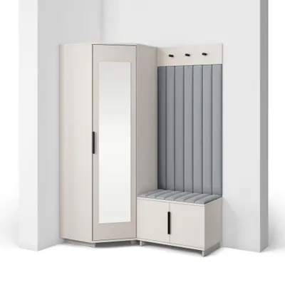 Produktbild von Garderoben-Set Napoli Version 21: Eckschrank mit Polsterpaneelen, Schuhschrank Flur und Eingangsbereich (Cashmere/Trinity 14)