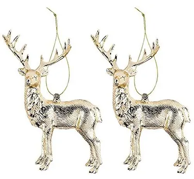 Weihnachts-Deko-Hirsche, 2er-Set, 11,5x14,5 cm, Gold, metallic