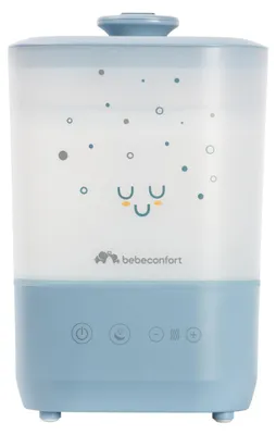 Image de Bebeconfort Cool-Mist Humidificateur d'air pour bébé, veilleuse pour bébé avec 7 couleurs, technologie à ultrasons (jusqu'à 48 heures), brosse de nettoyage incluse, bleu