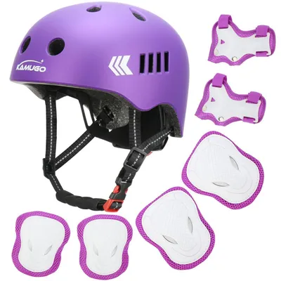 Image de Ensemble casque de vélo pour enfant avec équipement de protection, couleur violet, pour les enfants de 1 à 8 ans