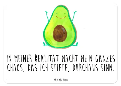 Produktbild von Mr. & Mrs. Panda Schild Avocado Glücklich DIN A3 - Weiß - Geschenk, Blechschild, Retro, Frucht, Wandbild, tafel, Freude, Chaos, Blechtafel