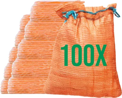 Produktbild von Bazko 100 Stück Raschelsäcke 42x60cm 15kg | orange | Netzsäcke mit Zugband Kartoffelsack Zwiebelsäcke Brennholz Kaminholzsäcke