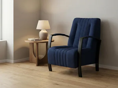 Image de Fauteuil élégant Looft bleu foncé à ressorts – Ergonomique – Design moderne pour le salon et le bureau