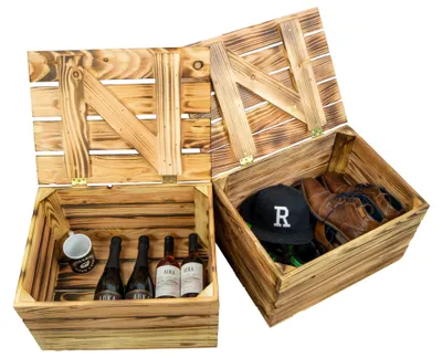 Produktbild von 2er set Obstkiste geflammt mit Deckel  48 x 36 x 27cm