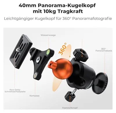Productafbeelding van K&F CONCEPT statief voor camera, zwart-oranje, 163 cm, met kogelkop