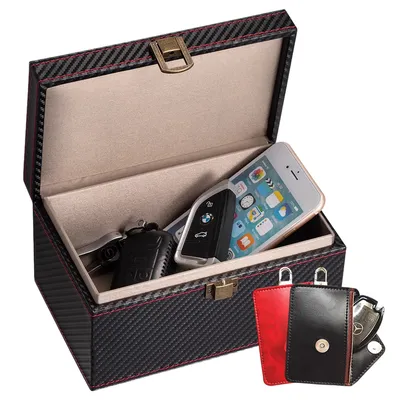 Produktbild von Schutz Autoschlüsselbox, Faraday Box für Autoschlüssel, Große RFID Blocker Box mit 2 Autoschlüsselschutz Keyless Faraday Tasche, Diebstahlsichere  Schutzbox