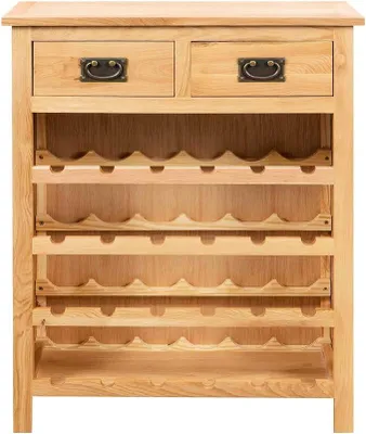 Produktbild von Weinschrank mit 2 Schubladen Weinregal Aufbewahrungsregal Weinständer Weinhalter Flaschenständer 72 x 32 x 90 cm Massivholz Eiche