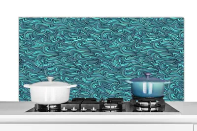 Obrázok produktu pre MuchoWow® Splashback Kuchyňa - Kuchynský backsplash - Ochrana steny pre sporák a drez Vlny - vzory - voda 120x60cm Alu-Dibond (alternatíva k