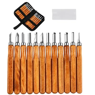Produktbild von 12 Stück Schnitzwerkzeug Set, Holz Schnitzmesser zum Schnitzen von Holz, Stil A