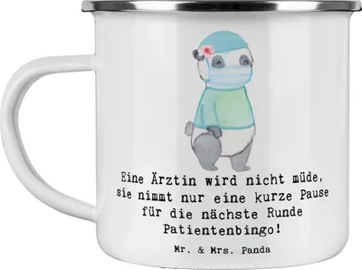 Produktbild von Mr. & Mrs. Panda Pott Ärztin Pause - Weiß - Geschenk, Jubiläen, Operationssaal, Emaille Tasse, kreative Geschenke, handgefertigte, Patienten, humorvoll, Berufsalltag