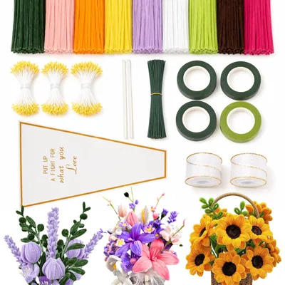 Bastelset: 900 Pfeifenreiniger + 40 Drähte, 30 cm, DIY-Blumen