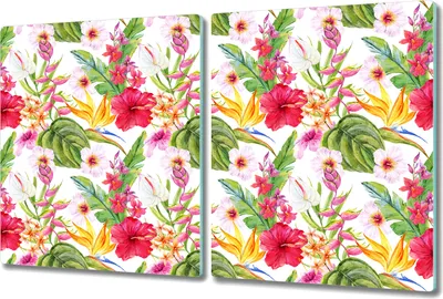 Produktbild von Glas-Herdabdeckplatte Glaskeramikkochfeld-Abdeckung Spritzschutz - 2x 40x52 cm - Exotische Hibiskus