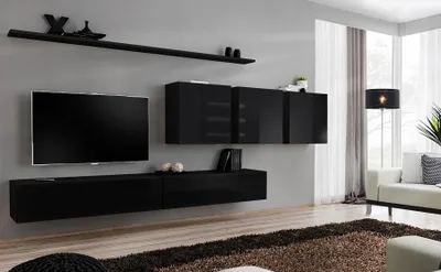 Produktbild von Schwarz Wohnwand Wohnzimmermöbel Modern Designer Sideboard Wandschrank Designer