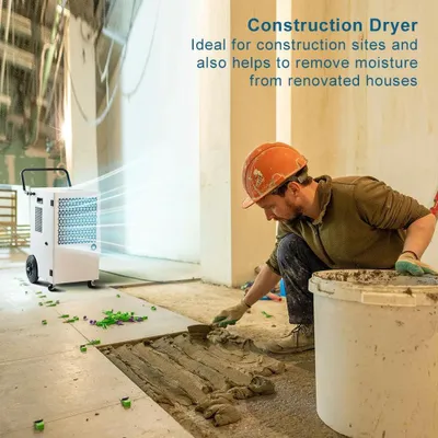Imagen del producto de Deshumidificador eléctrico de 120 litros por día, con compresor: Deshumidificador de gran capacidad con bomba y manguera de desagüe, ideal para espacios de 300 m²/600 m³, portátil, con temporizador de 24 horas, para secado