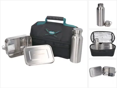 Produktbild von Toolbrothers Lunchpaket mit Makita Isoliertasche + Toolbrothers Fan Edelstahl Brotdose mit Trennfächern und Edelstahldeckel 1200 ml + Edelstahl Trinkflasche 500 ml
