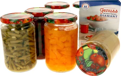 Produktbild von 6er Set Einmachglas 720 ml Deckel Obst-Dekor Einkochgläser Vorratsglas Glasbehälter Aufbewahrung