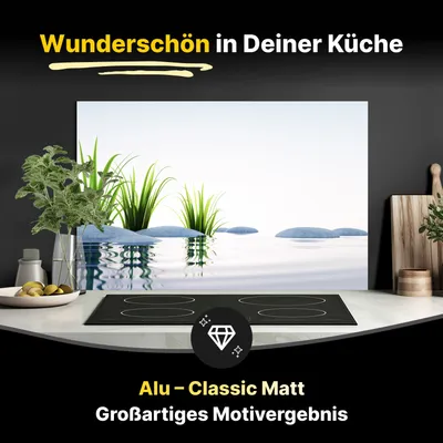Produktbild von Spritzschutz Küchenrückwand aus Aluminiumverbund in Matt 60x60 cm - Steine und Gras im See Querformat