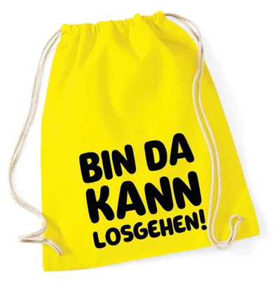 Produktbild von Huuraa Turnbeutel Bin da  kann losgehen 12 Liter Yellow Baumwolle Rucksack Geschenkidee