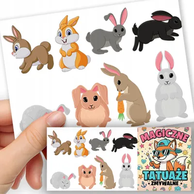 Image de TATOUAGES EPHEMERES POUR ENFANTS - Lapin Animaux - 8 pcs