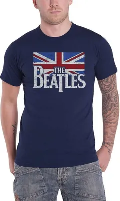 Image de The Beatles - T-Shirt Logo pour homme/femme unie RO1633 (M) (Bleu marine)