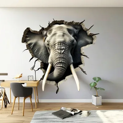 realistischer Elefant im 3D-Mauerdurchbruch – Decords Wandtattoo, Produktansicht 1
