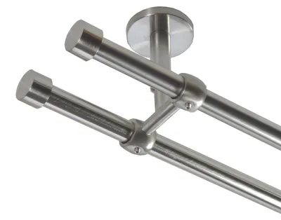 Produktbild von Gardinenstange Set Edelstahl Look Metall Ø 16mm Deckenbefestigung 2-lauf Kappe, Länge wählbar D21 E16 E16