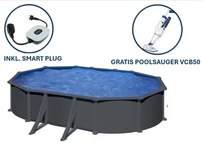 Produktbild von GRE Ovaler Stahlwandpool mit Anthrazitoptik KITPROV618GY – 610 x 375 x 132 cm, Komplettset + GRATIS Elektrischer Poolreiniger VCB50