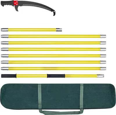 Image de SucceBuy Scie à élaguer manuelle avec longueur extensible de 1,27 à 8,01 m, lame robuste en acier 65Mn, poignée légère en fibre de verre et scie à double crochet, idéale pour couper les branches hautes, les palmiers et les arbustes
