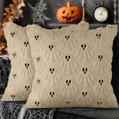 Kissenbezug-Set 2er, Halloween-Gespenst, Plüsch, 40x40 cm, Beige