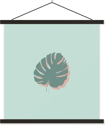 Produktbild von MuchoWow® Textilposter Sommer - Monstera - Blau 60x60 cm mit schwarzem Rahmen - Posteraufhänger
